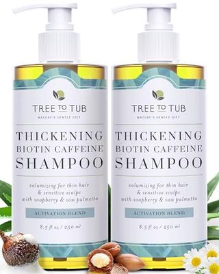 Tree To Tub Biotin Fine Hair Thickening Shampoo for Thicker, Fuller Volume - Gentle Volumizing Sulfate Free Argan Oil Shampoo for Women Men wCaffeine, Organic Saw Palmetto, All Natural Tea Tree