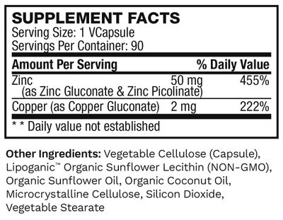 Liposomal Zinc Supplement with Copper Pure Zinc Citrate Vitamins for Adults for Immune Support, 50mg, 90 Count (Pack of 2)