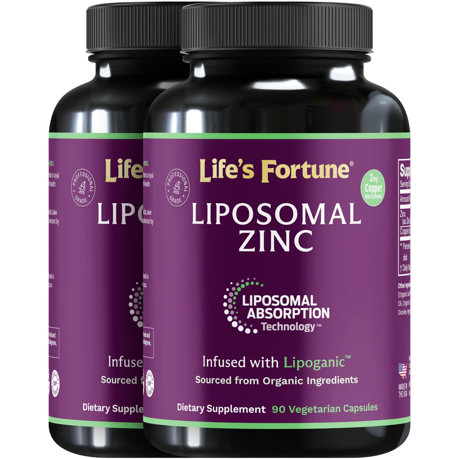 Liposomal Zinc Supplement with Copper Pure Zinc Citrate Vitamins for Adults for Immune Support, 50mg, 90 Count (Pack of 2)
