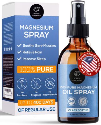 Organic Magnesium Organic Magnesium Spray Oil in Glass Bottle with Extra Spray - 100 Pure Topical Magnesium Chloride for Leg Cramps from Ancient Zechstein Seabed for Sports, Relaxing Sleep