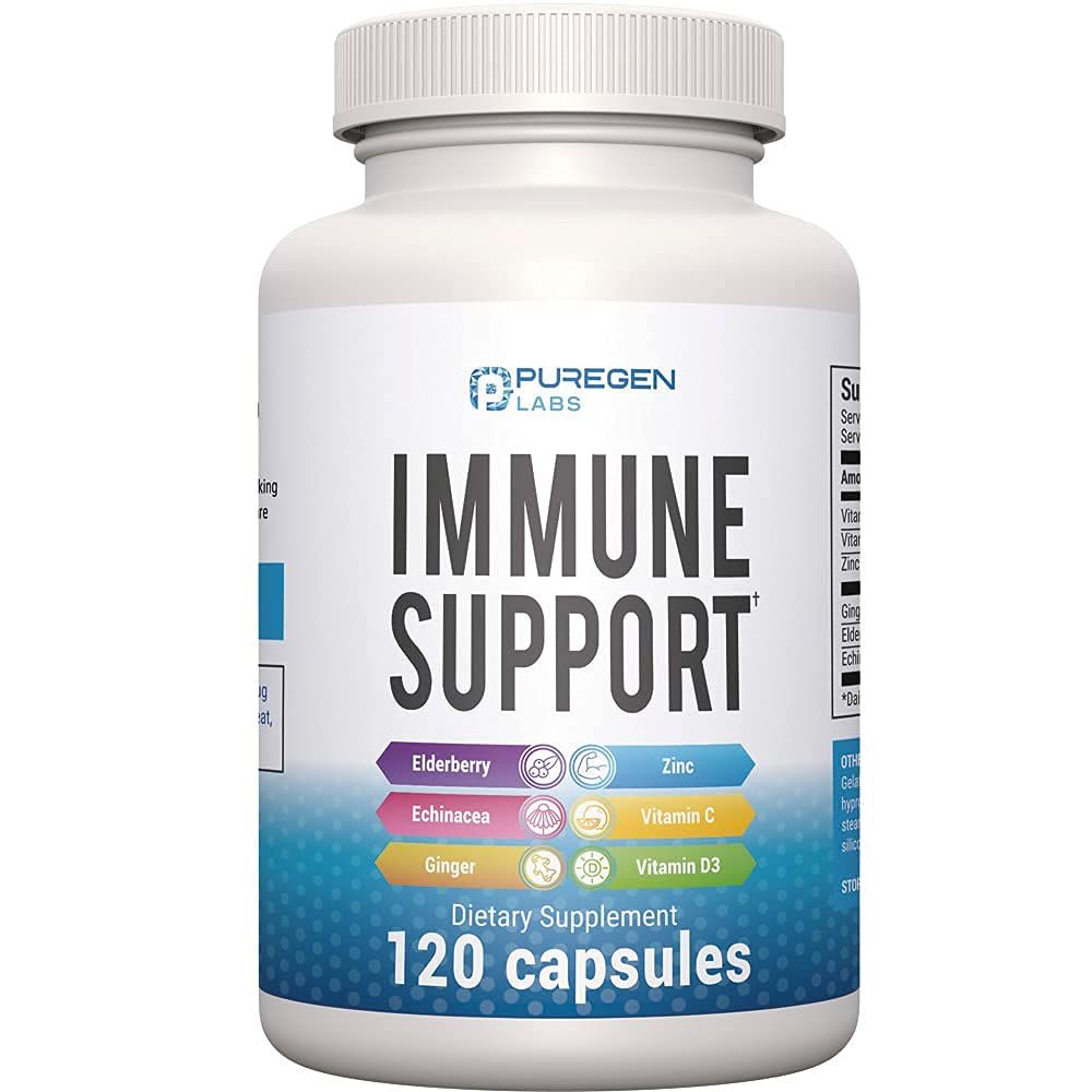 6 in 1 Immune Support 120 Capsules with Powerful Blend of Elderberry, Echinacea, Ginger, Vitamin C 650mg, Vitamin D3 5000 IU Zinc Picolinate 30mg- Immune Booster Supplement for Adults and Kids