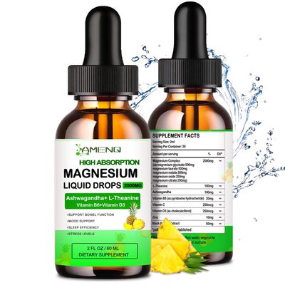 Liquid Magnesium Supplement, Organic Magnesium Blend Drops Glycinate, Taurate, Oxide, Malate, Citrate wL-Theanine, Ashwagandha for Cortisol, Sleep, Stress, Muscle, Brain Nerve Health