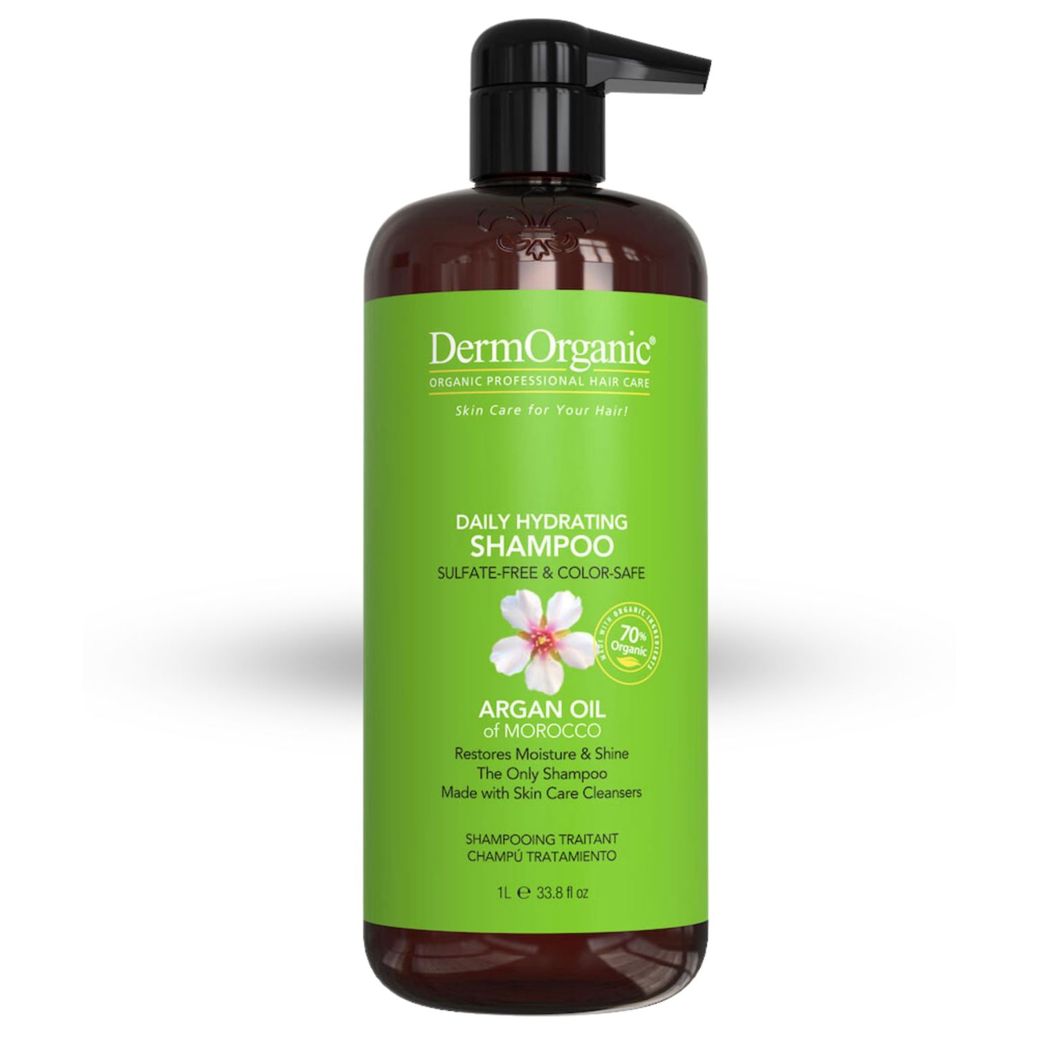 DermOrganic Argan Oil Daily Hydrating Shampoo - Sulfate-Free Color Safe, 33.8 oz