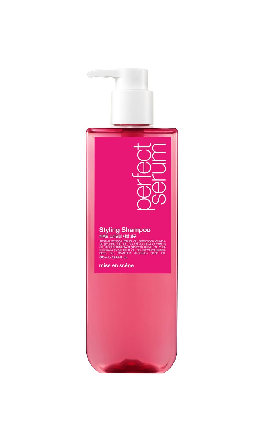 Mise En Scene Hair Perfume Shampoo - Perfect Styling Serum Shampoo - with Peony and Rose Scent, Styling Memory Heat Protection, Enriched with Argan Oil, Daily Nourishing, 22.99 Fl. Oz.