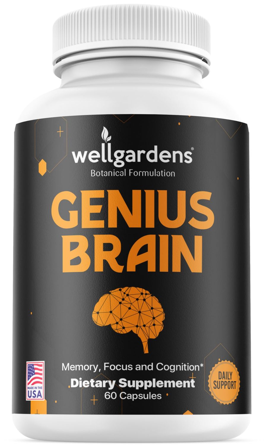 100 Pure Brain Supplements for Memory, Focus and Cognition - Daily Support for Mental Clarity with Bacopa, Magnesium, Vitamins B6, Phosphatidylserine - Non-GMO, Gluten Free