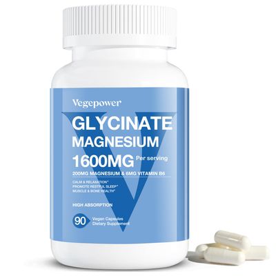 Magnesium Glycinate 1600mg Supplements - with Vitamin B6 Zinc, Vitamin D3, Chelated Magnesium for Sleep, Muscle, Bone and Immune Health, High Absorption Magnesio, Non-GMO, Vegan 90 Capsules