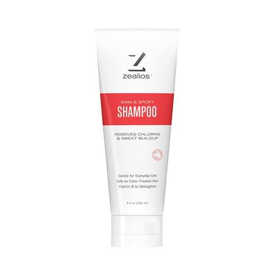 Zealios Sport Clarifying Shampoo, 8 oz Squeeze Tube for Extremely Damaged Hair, Pool Hair Repair Protector - Sulfate-Free, Moisturizing Chlorine Salt Removal, Color-Safe, Citrus Scent for Swimmers