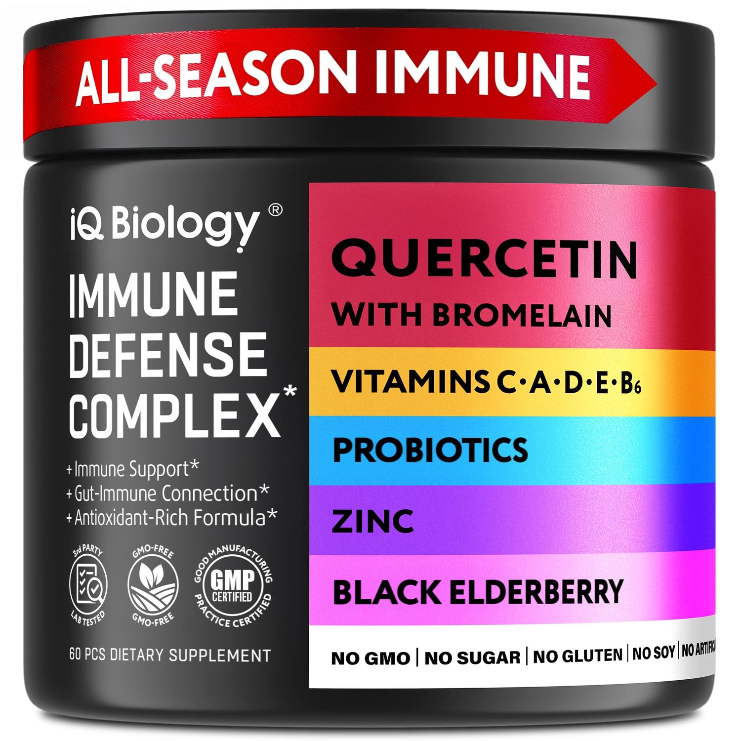 Quercetin with Bromelain - Premium Quercetin Capsules for Immune Support Respiratory Care - Green Tea Zinc Magnesium Vitamin D Vitamin C Vitamin E Turmeric Ginger Selenium Calcium - 60 Capsules
