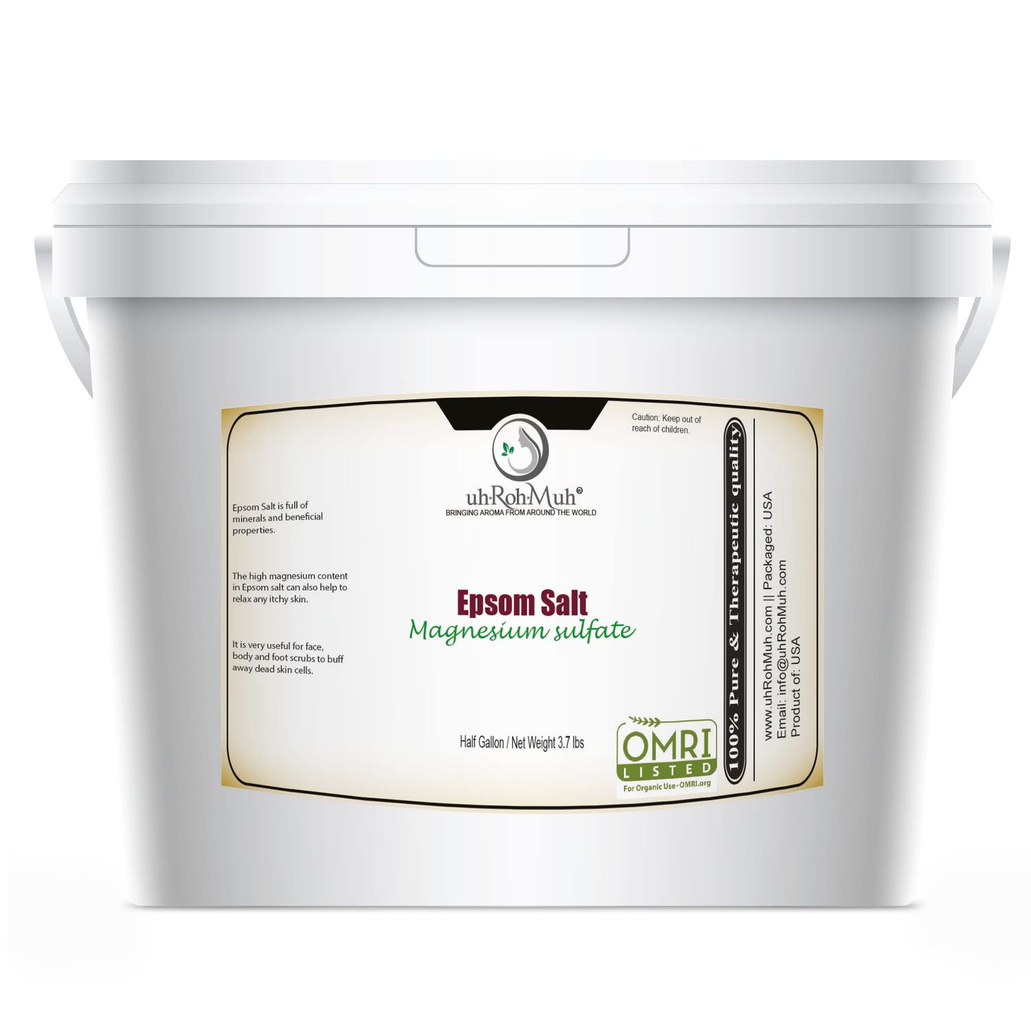 uhRohMuh Natural Epsom Salt Bulk Half Gallon Premium Quality Magnesium Sulfate from USA OMRI Listed for Agriculture Use and Animal Feed Epsom Salt for Plants and Skin (Net Wt. 1.7 kg 3.7 lb)
