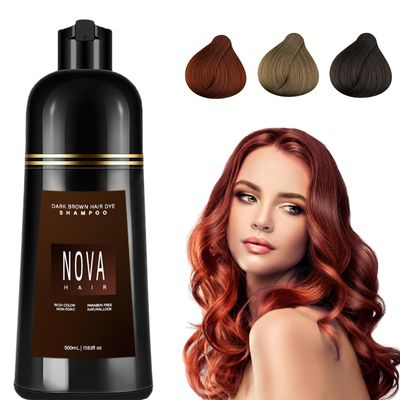 Nova Hair Dye Shampoo, Instant Dye Shampoo 3 in 1, for Men Women (Dark Brown (500ML))