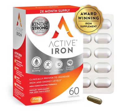 Active Iron High Potency Iron Supplement, Non-Constipating Gentle Iron Pills for Women Men, 2X Better Absorption, Clinically Proven to Increase Iron Energy Levels, 25mg (60 Capsules)