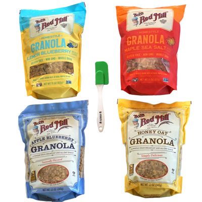 Bobs Whole Grain Granola Red Mill Variety Pack - 4 Flavors - Gluten-Free, Non-GMO, High Fiber, Healthy Breakfast Cereal with Real Maple Syrup Crunchy Clusters - Sensory4u Spatula
