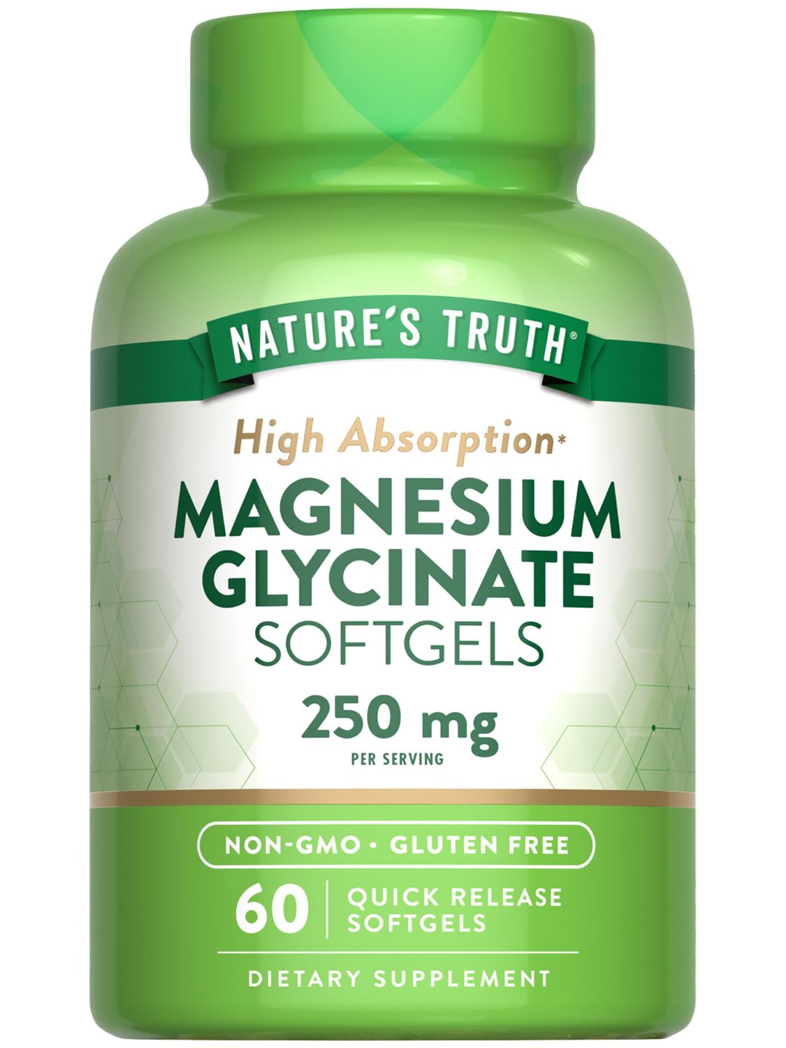Nature&#39;s Truth Magnesium Glycinate 250mg 60 Softgels High Absorption Non-GMO Gluten Free Mineral Supplement