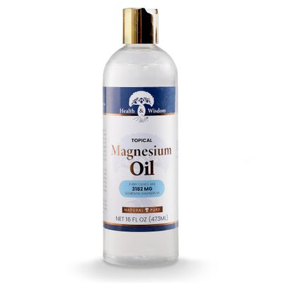 Health and Wisdom Topical Magnesium Oil - Pure Magnesium Oil, Magnesium Oil for Feet, Transdermal Magnesium Oil for Bath, Magnesium Massage Oil, Magnesium Chloride Oil, Magnesium Soak - 16 Fl Oz