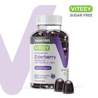 Sambucus Elderberry Gummies for Adults Teens Zinc Vitamin C - Sugar Free - Immune Support Booster Herbal Supplement - Vegan, Gluten Free, Gelatin Free, GMO Free, Chewable Berry Flavored Gummy
