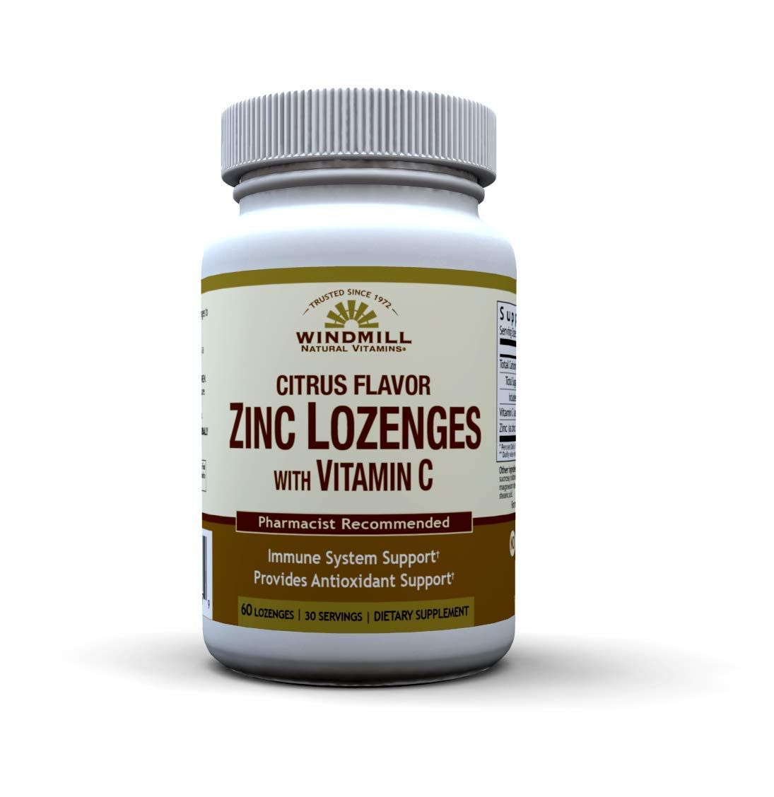 Windmill Health Natural Vitamins Zinc Lozenges with Vitamin C Honey Lemon Flavor, Immune System Support, Provides Antioxidant Support, Delicious Fast Acting, 60 Lozenges, 30 Servings.