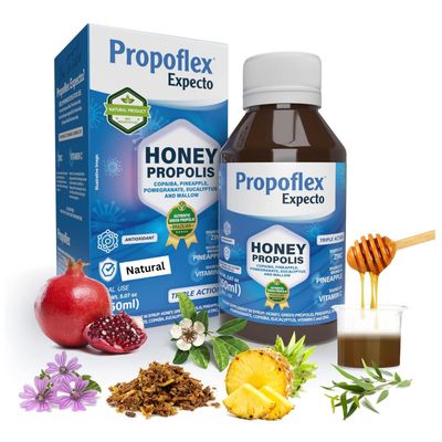 Beelife Propoflex Expecto Cough Syrup - Triple-Action - Natural Cough Syrup for Kids Adults - Made in Brazil Green Propolis - Zinc, Bromelain, Vitamin C- 150 ml