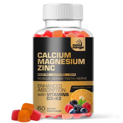 Calcium Magnesium Zinc Supplement Gummies for Kids Toddler Adults - Enhanced Absorption with Vitamin D3 K2 - Sugar Free Gluten Free Cal Mag Zinc Vegan Chewable Complex Calcium Gummies