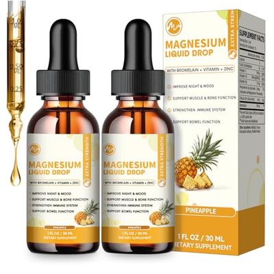 (2 Pack) M inch Magnesium Glycinate Liquid Drop, High Absorption Liquid Magnesium Complex with Bromelain, VitaminC,D3,B6 Zinc, Threonate Supplement for Night, Mood, Muscle Bone Support