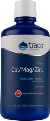 Trace Minerals Liquid CalMagZinc Calcium, Magnesium, Zinc, Vitamin D3 Supplement Supports Normal Tissue, Muscle, and Bone Density Natural Strawberry Flavor 32 Servings, 32 fl oz.