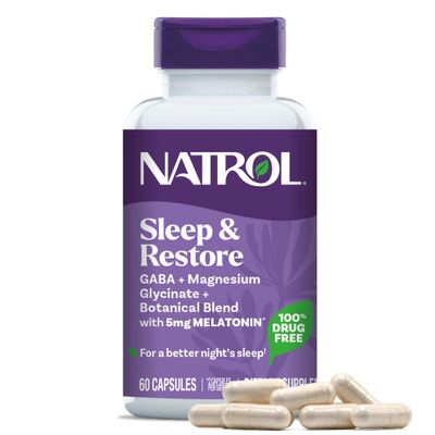 Natrol Sleep Restore Capsules - Calm Magnesium Glycinate, Magnesium Sleep Aid with GABA, Melatonin 5mg, Botanical Blend, 30 Day Supply