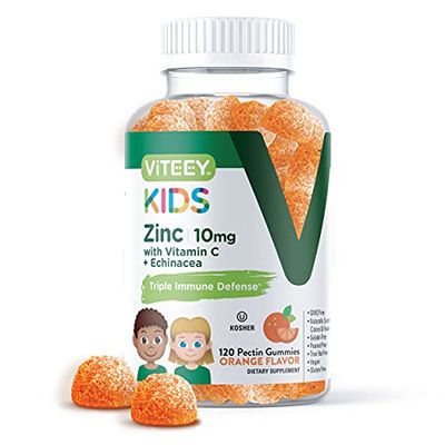 Zinc for Kids Gummies 10mg, with Vitamin C Echinacea for Kids - Immune Support, Powerful Natural Antioxidant, Kids Zinc Vitamin Supplement - Vegan, Gelatin Free - Tasty Chewable Orange Flavor Gummy