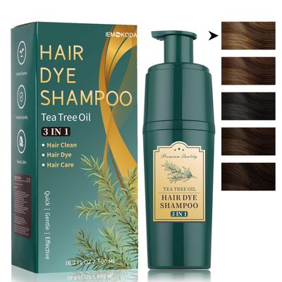 Light Brown Herbal Hair Color with Tea Tree Oil for Women Men - 3-in-1 Instant Grey Hair Dye, Natural Plant Bubble Shampoo for All Hair Types