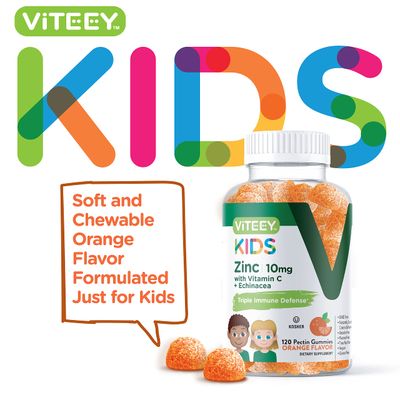 Zinc for Kids Gummies 10mg, with Vitamin C Echinacea for Kids - Immune Support, Powerful Natural Antioxidant, Kids Zinc Vitamin Supplement - Vegan, Gelatin Free - Tasty Chewable Orange Flavor Gummy