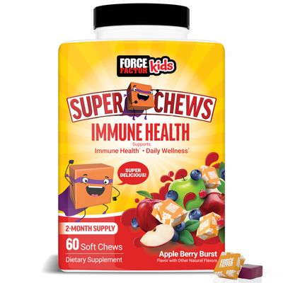 FORCE FACTOR Kids Immune Health Super Chews, Kids Immune Support Supplement with Vitamin D for Kids, Elderberry, Vitamin C, Zinc, 2-Month Supply, Non-GMO, Apple Berry Flavor, 60 Soft Chews