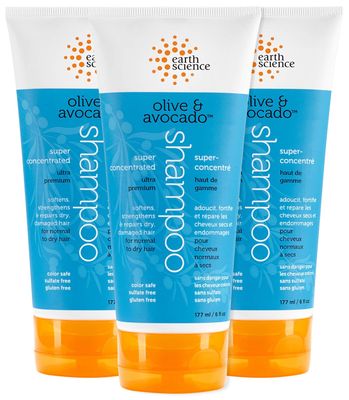 EARTH SCIENCE - Olive Avocado Oil Shampoo: Super Concentrated for Normal to Dry Hair (3pk, 6 oz.)