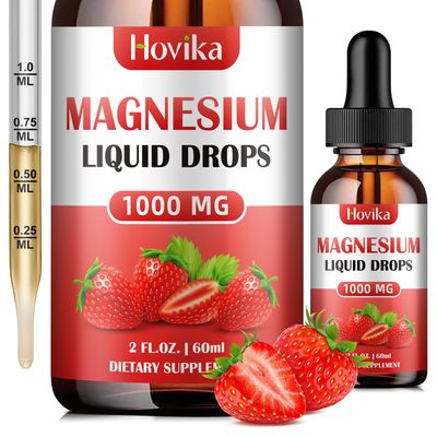 Magnesium Glycinate Liquid Drop with Citrate, Malate and Taurate, Calm Magnesium Supplement with Calcium, Potassium, Zinc, CoQ10, D3, B6, B12 for Relax Mood, Muscle, Energy- Strawberry Flavor, 2 Fl Oz