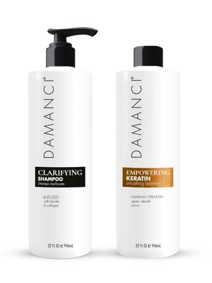 DAMANCI Keratin Recovery Kit, Brazilian Smoothing Treatment Hair Restoration Complex with Stem Cells to Smooth Control Frizz Add Shine and Anti-Volume Clarifying Shampoo to Remove (32 Oz)