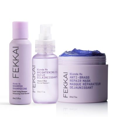 FEKKAI Blonde RX 3-Step System Bundle - Includes Blonde RX Purple Shampoo (2 oz), Purple Mask (7.5 oz) Brightening Oil (1.7 oz) - Free of Sulfates, Parabens, Phthalates - Vegan, Cruelty-Free