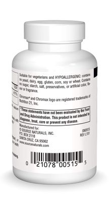 Source Naturals Ultra Chromium Picolinate 500 mcg Yeast-Free Dietary Supplement - 60 Tablets