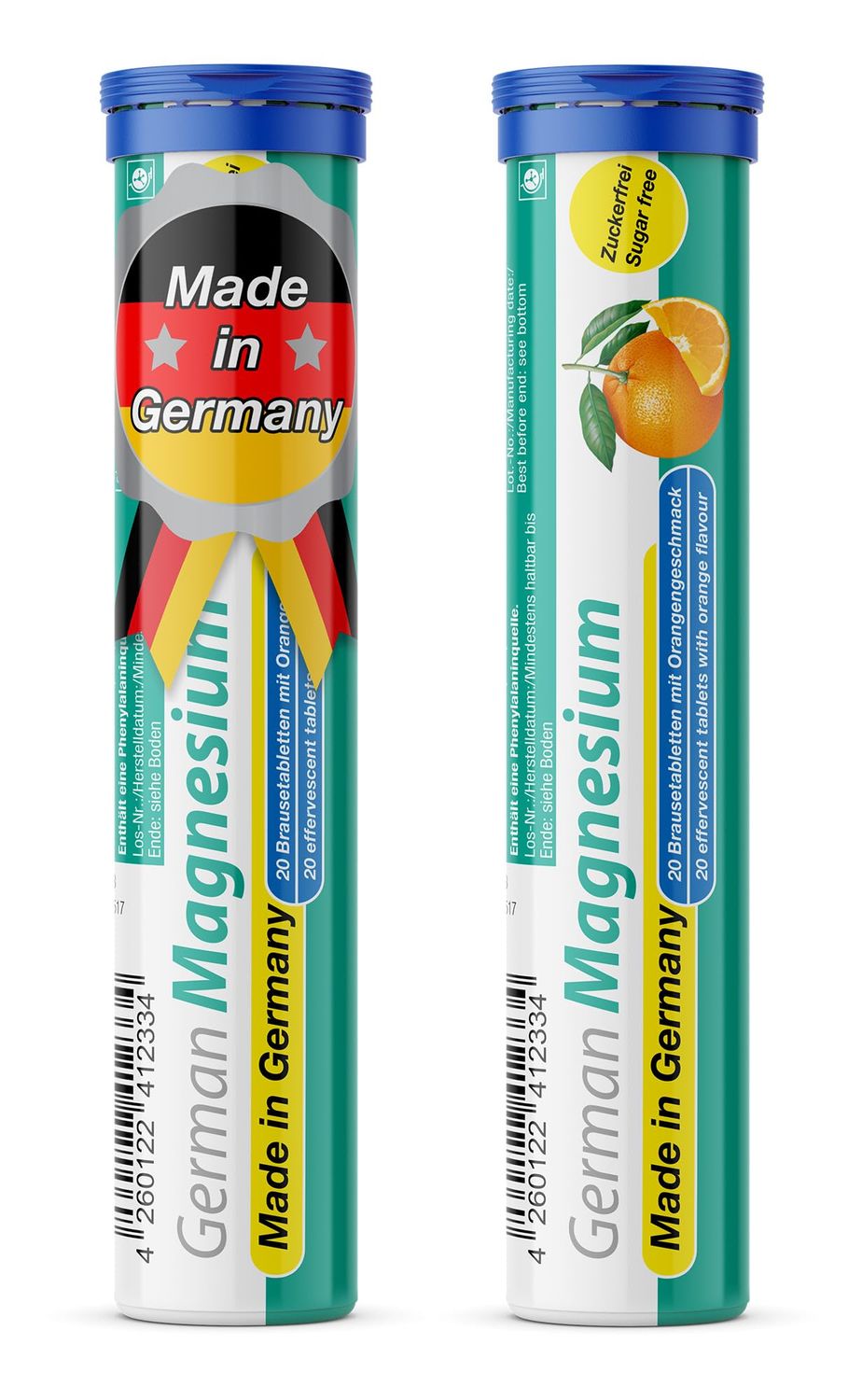 German Magnesium Oxide Supplement Effervescent Tablets Orange Flavor - 200 mg Magnesium per Serving Sugar Free, Vegan - TD Pharma - Made in Germany