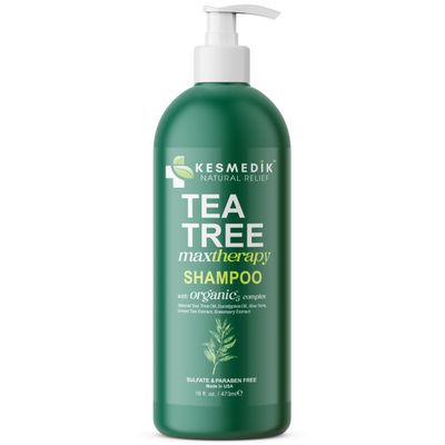 KESMEDIK Botanical Tea Tree Oil Shampoo MaxTherapy - Cooling, Itchy Scalp Relief, Cleanses Dandruff Buildup, Soothes Psoriasis, For All Hair Types Oily Hair, 16 fl oz
