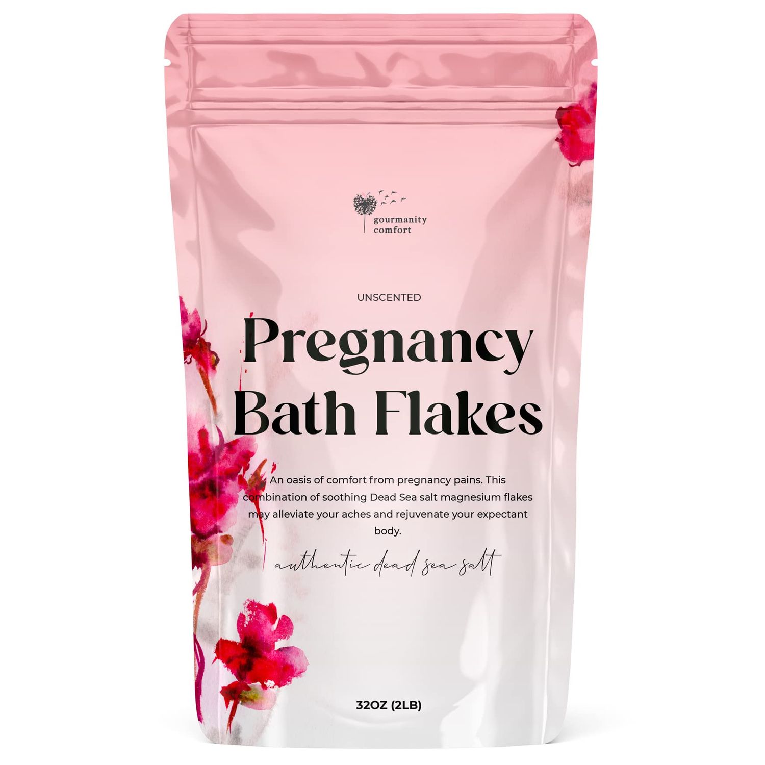 Gourmanity Comfort Unscented Magnesium Flakes for Bath, Relief for Pregnant Women Aches, Helps Improve Sleep Quality Blood Circulation, Natural Ingredients, Harvested from Dead Sea, 32oz