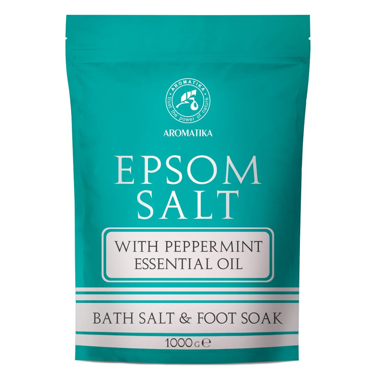 Epsom Bath Salt 35 Oz 1kg with Peppermint Essential Oil - 100 Pure Epsom Salts - Magnesium Sulphate Crystals Eucalyptus - Skin Care - Relaxation