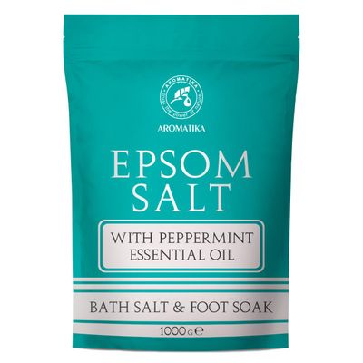 Epsom Bath Salt 35 Oz 1kg with Peppermint Essential Oil - 100 Pure Epsom Salts - Magnesium Sulphate Crystals Eucalyptus - Skin Care - Relaxation