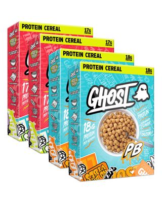 GHOST Protein Cereal, Variety Pack in Marshmallow with Lucky Charms Marshmallows Peanut Butter (4-Pack) - 17G Protein Good Source of Calcium - Protein Breakfast Cereal Snack