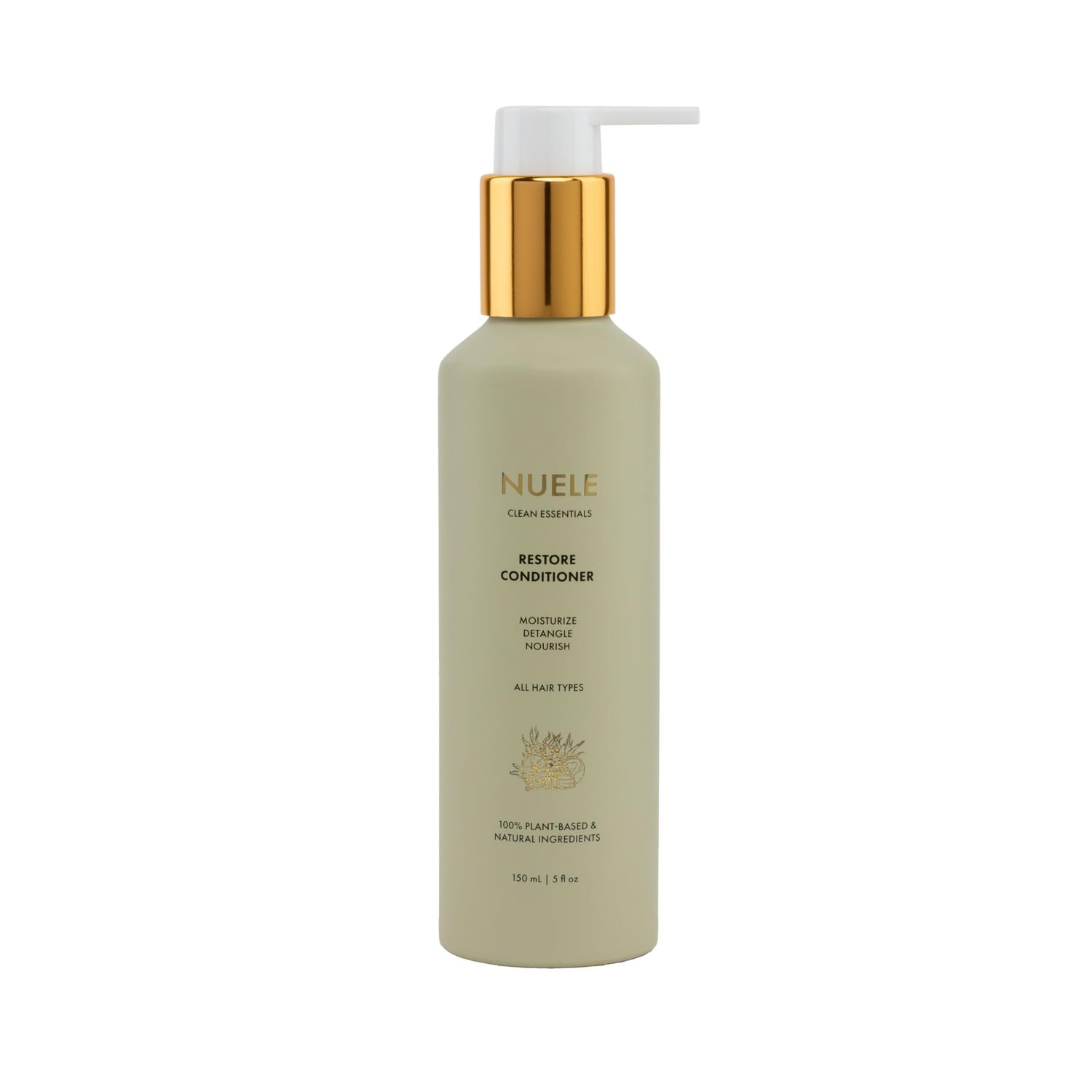 Nuele Clean Essentials Restore Conditioner Moisturize, Detangle, Nourish For All Hair Types 100 Plant-Based Natural Ingredients 5 Fl Oz