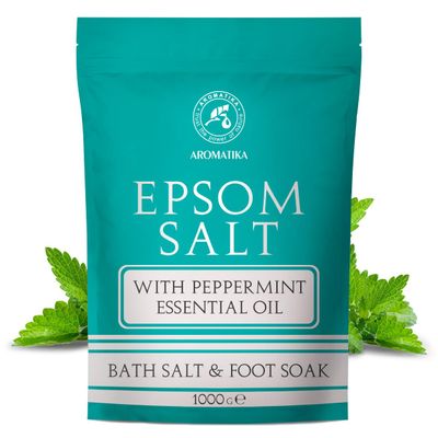 Epsom Bath Salt 35 Oz 1kg with Peppermint Essential Oil - 100 Pure Epsom Salts - Magnesium Sulphate Crystals Eucalyptus - Skin Care - Relaxation