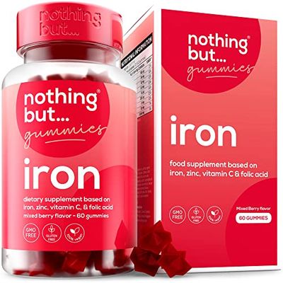 Natural Iron Supplement for Women and Men with a Delicious Mixed Berry Flavor - Chewable Vegan Iron Supplements wVitamin C, Zinc, Folic Acid B Vitamins - 60 Iron Gummies for Anemia