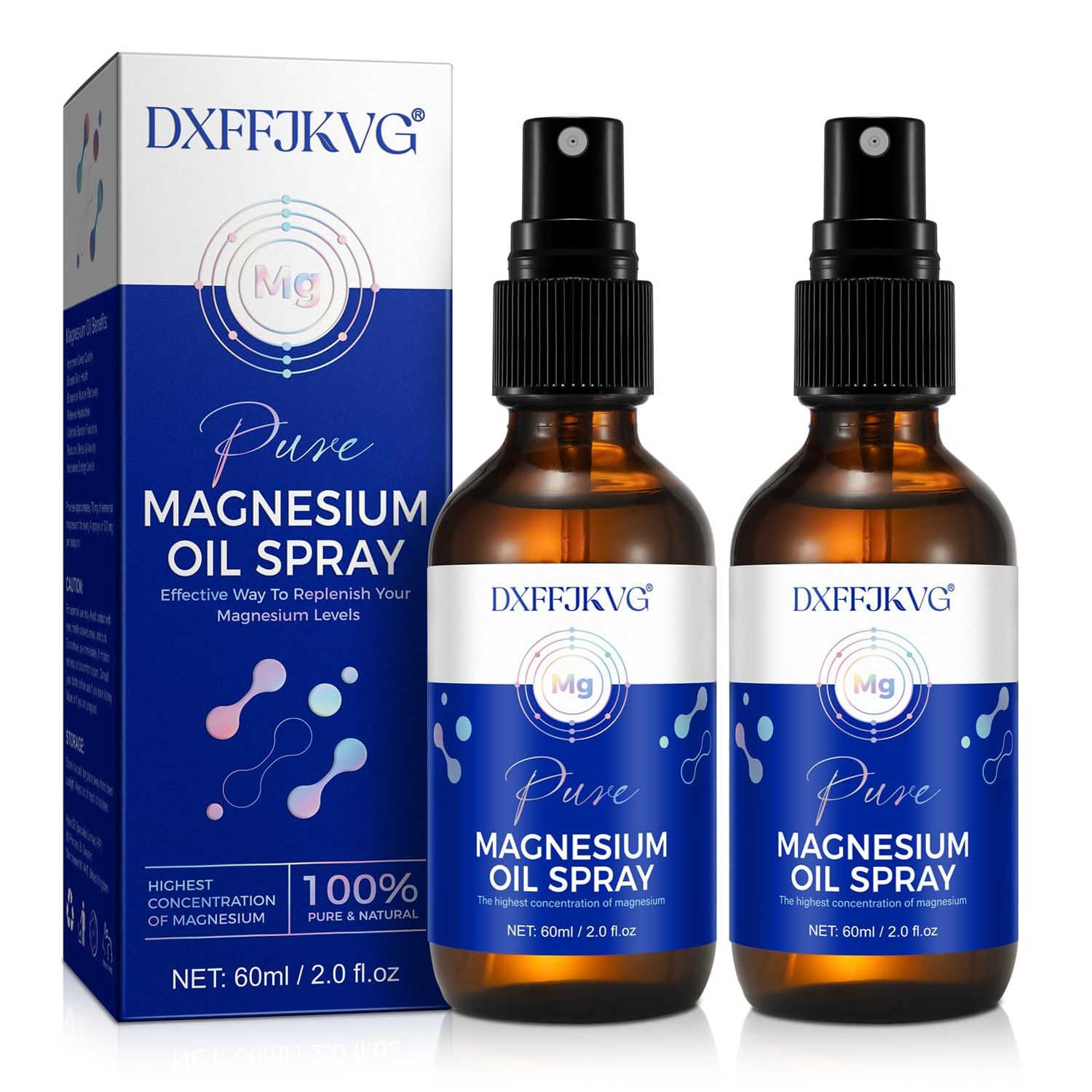 DXFFJKVG Pure Magnesium Oil Spray 2 Pack - Natural Magnesium Spray - Made with Concentrated Pure Magnesium Chloride Oil - Topical Magnesium Spray (2 fl oz)