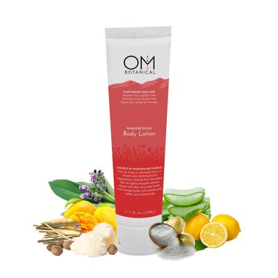 OM Botanical Magnesium Body Lotion No Sting, No Itch Ultra-Hydrating Organic Body Butter Magnesium Cream for Hands, Feet Body Fast-Absorbing, All-Natural Relief in a 150ml Eco-Friendly Tube