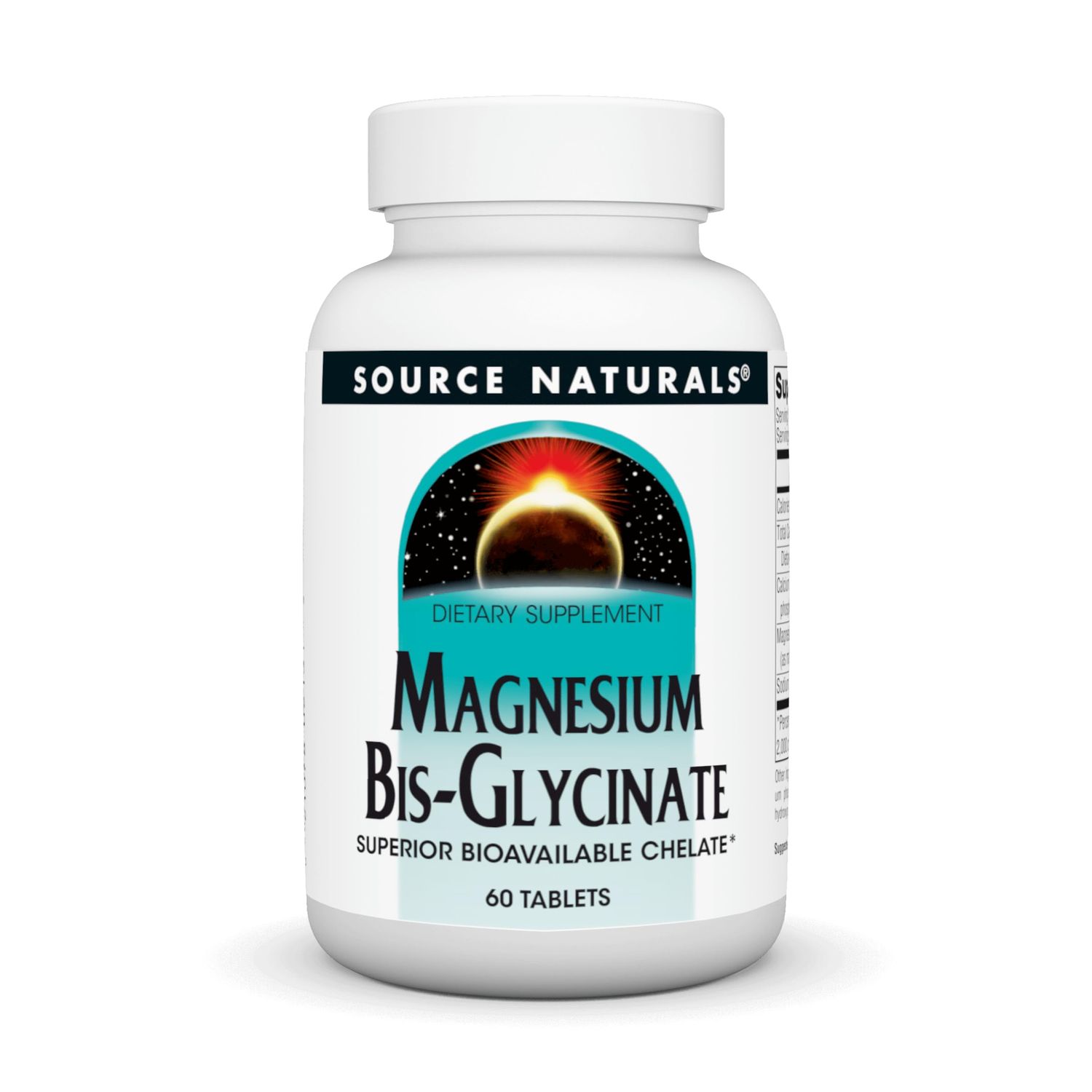 Source Naturals Magnesium Bis-Glycinate, Superior Bioavailable Chelate - 60 Tablets