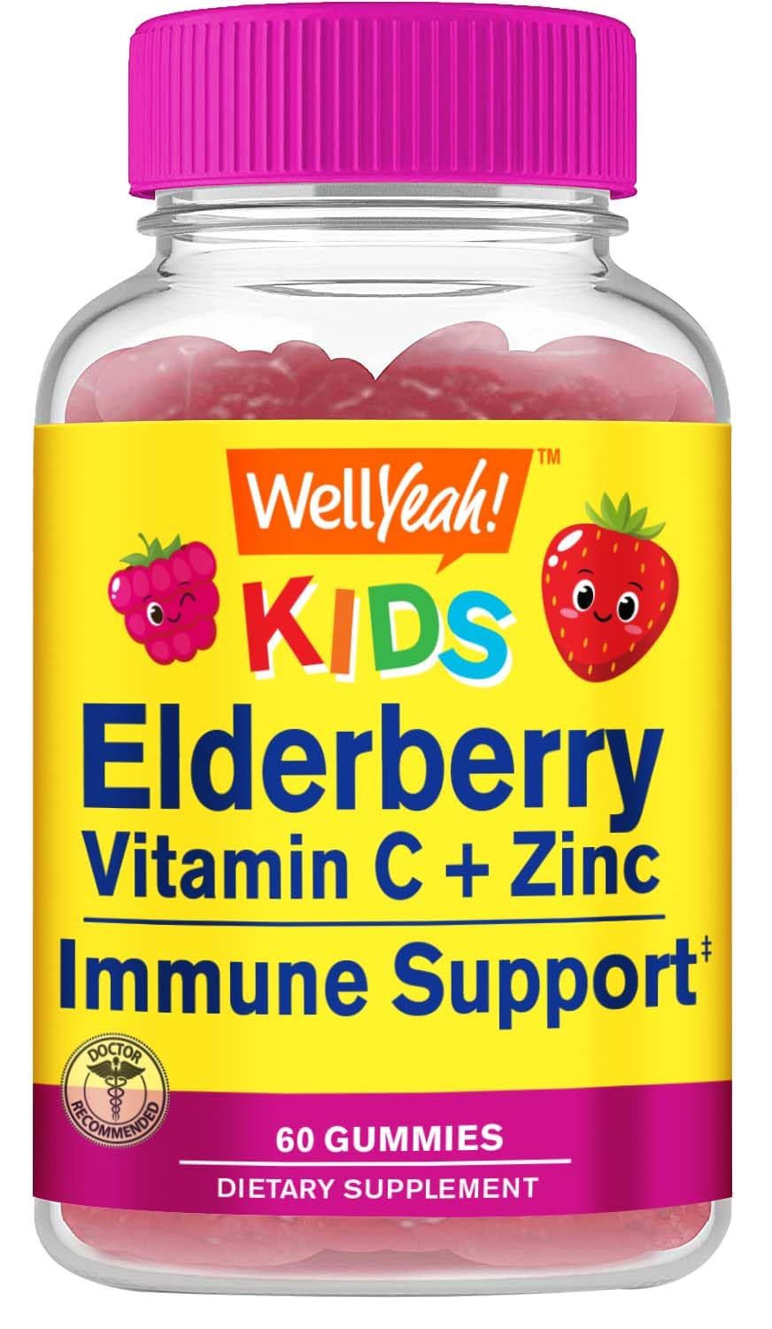 WellYeah Elderberry Gummies for Kids with Vitamin C and Zinc - Antioxidant and Immune Support, Black Elderberry Dietary Supplement - Non GMO, Gluten Free,Vegan - Naturally Sourced Flavors - 60 Count