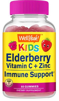 WellYeah Elderberry Gummies for Kids with Vitamin C and Zinc - Antioxidant and Immune Support, Black Elderberry Dietary Supplement - Non GMO, Gluten Free,Vegan - Naturally Sourced Flavors - 60 Count
