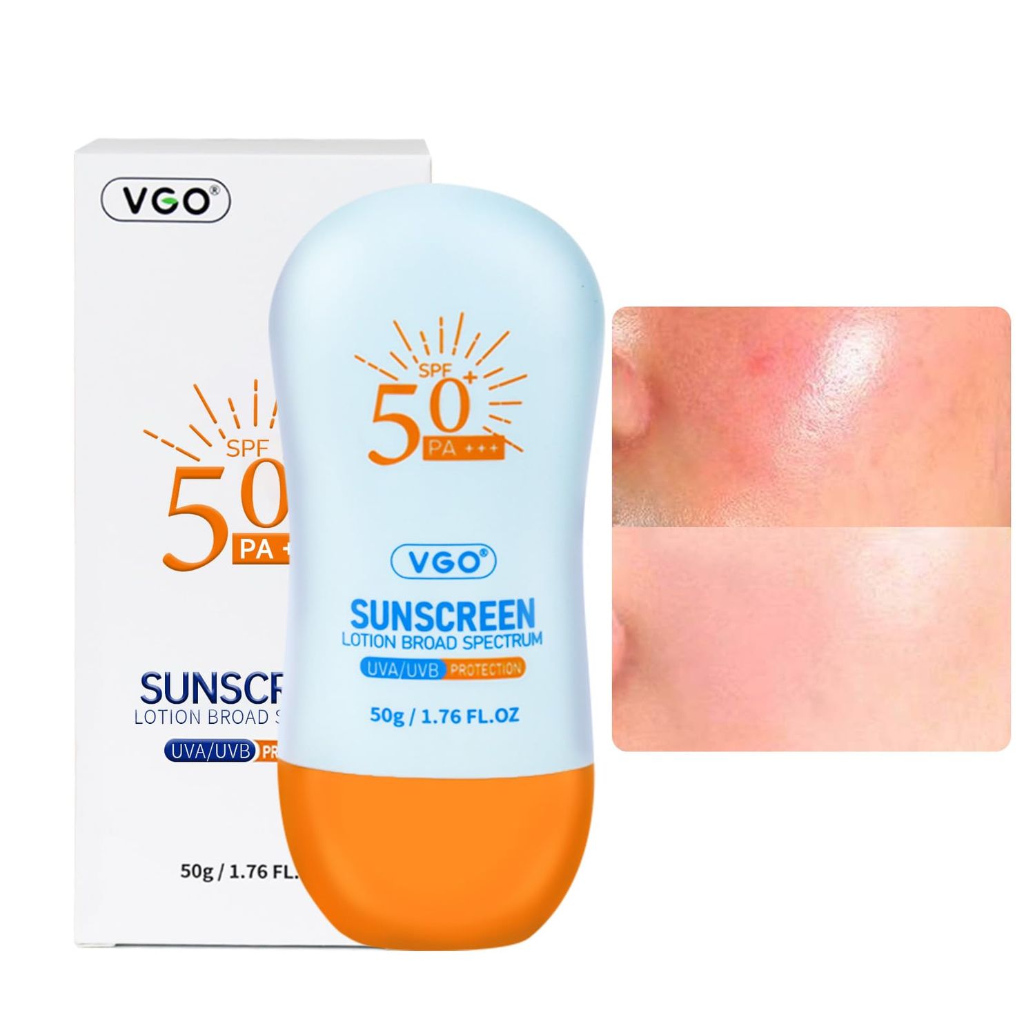 VGO Sunscreen for Face SPF 50, Mineral Sunscreen with Zinc Oxide, Broad Spectrum Protection, No White Cast, Oil-Free Non-Comedogenic, Suitable for All Skin Types Tones, Travel Size (1.76 Fl Oz)