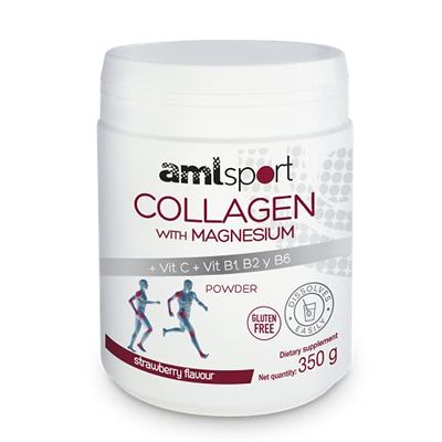 AML Sport - Collagen with Magnesium VIT C, B1, B2 and B6 Powder - 350g (Strawberry Flavour). Tissue Regenerator with Type 1 2 Collagen. Gluten Free. Sugar Free